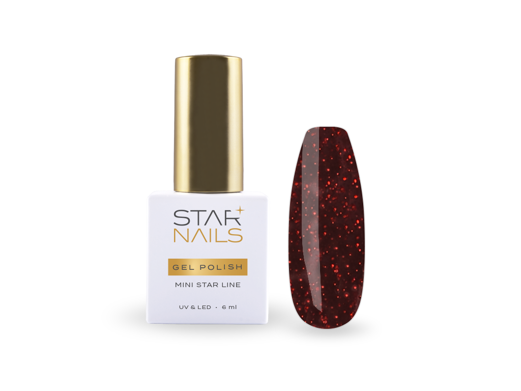 STARNAILS Mini Star gel lak 043 Nelson - magická červená s glitterem