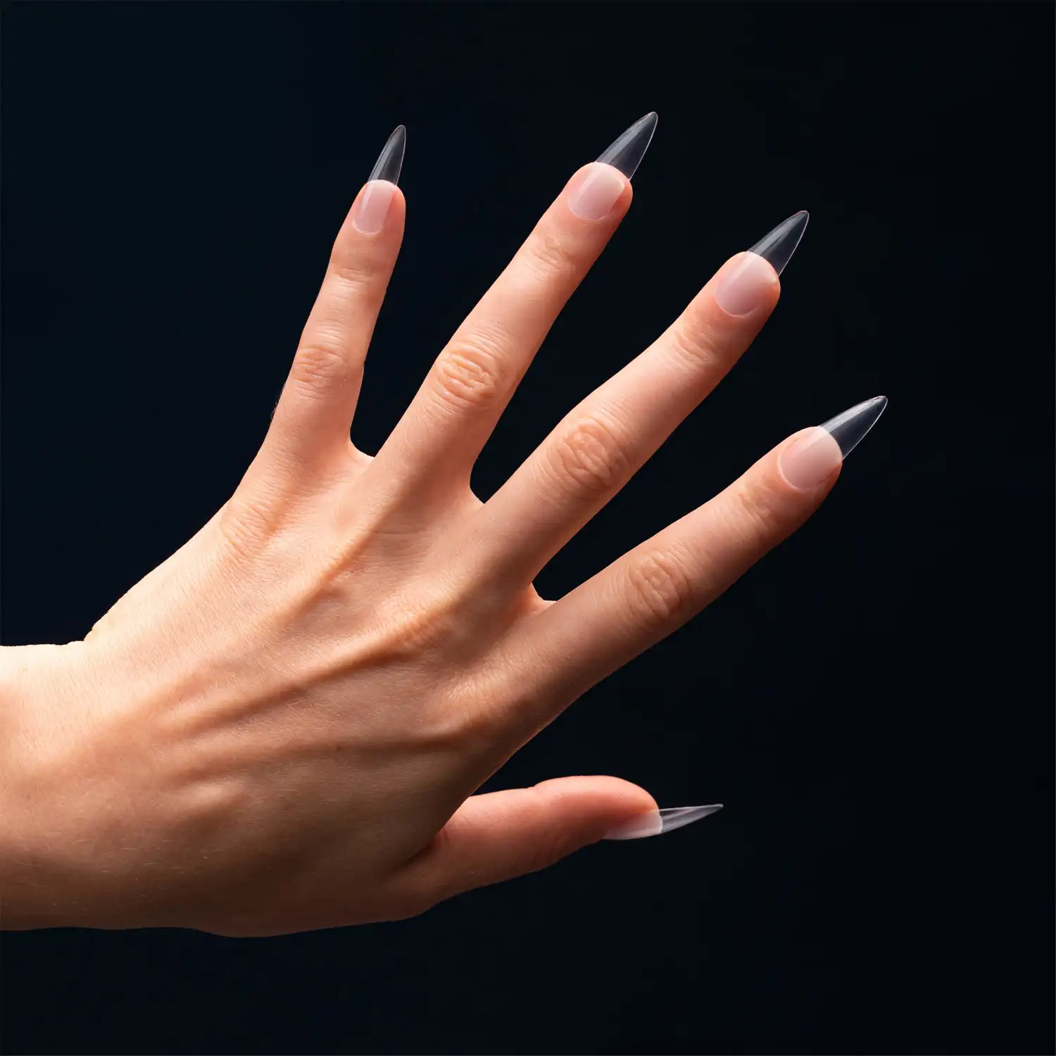 Gelové flexi tipy CLEAR A5 – stiletto, 240 ks, čiré provedení
