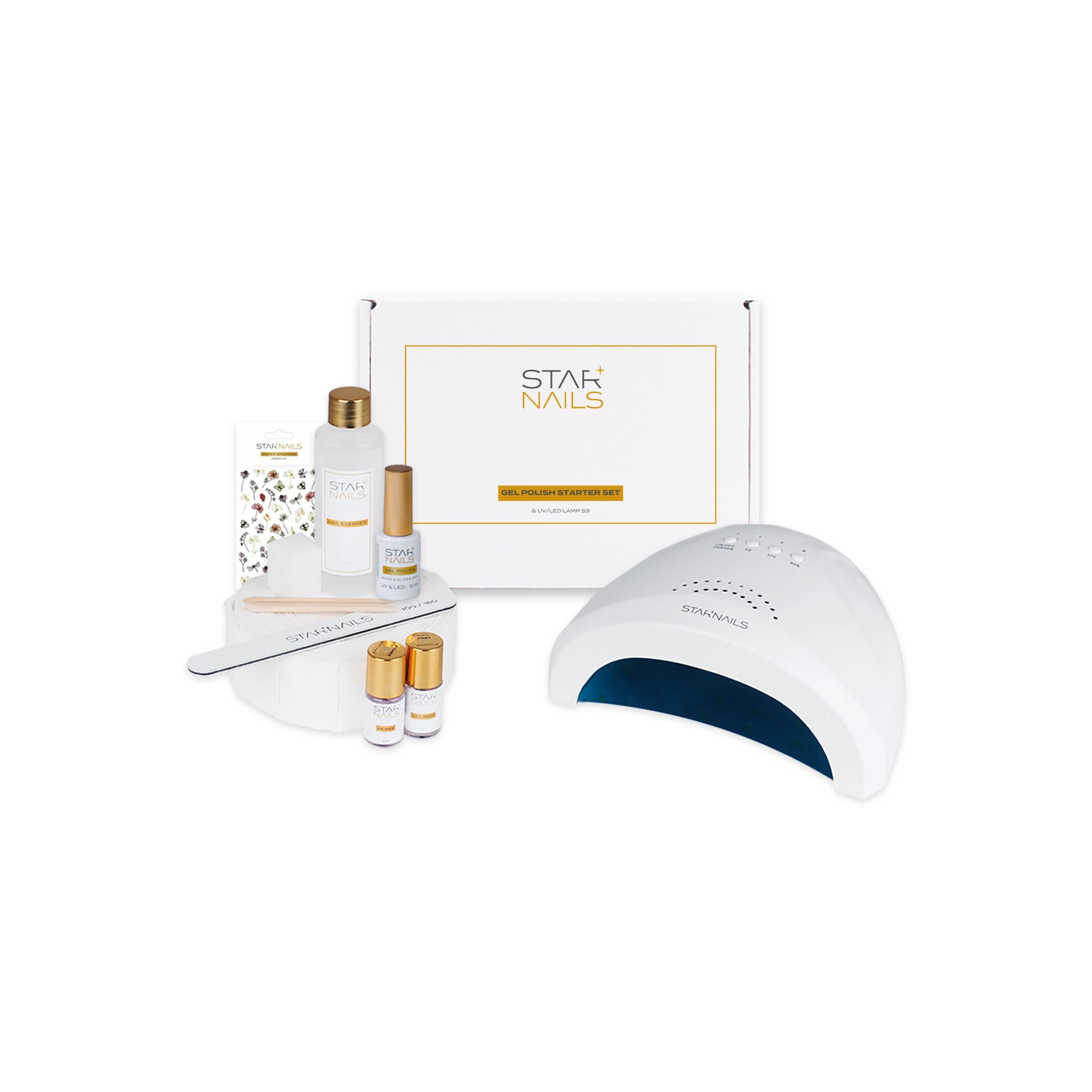 Sada STARNAILS Gel Polish Starter Set + UV/LED S9 - univerzální základ pro modeláž gel lakem