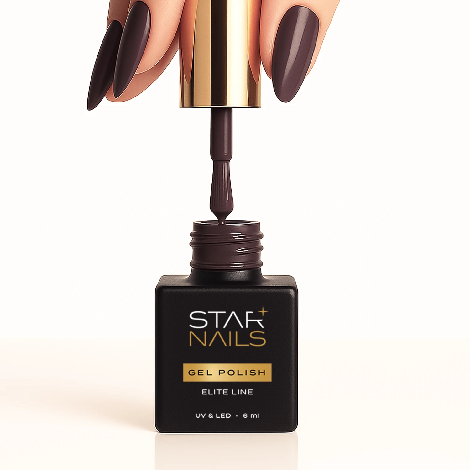 UV/LED Gel Polish Elite Line Cocoa – aplikace tmavě hnědého gel laku