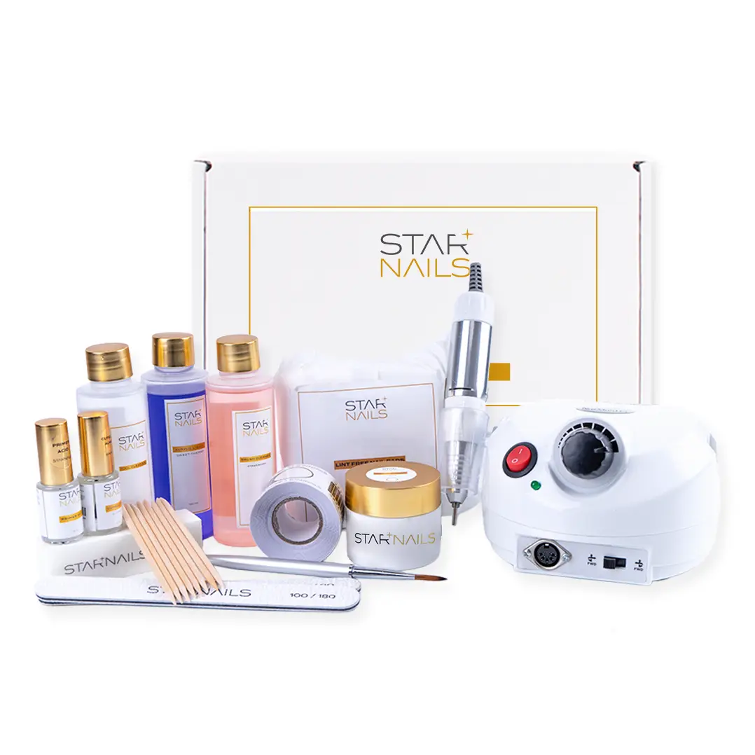 Sada STARNAILS Acrylic Set Clear + DM202 - model&aacute;ž akrylem s bruskou