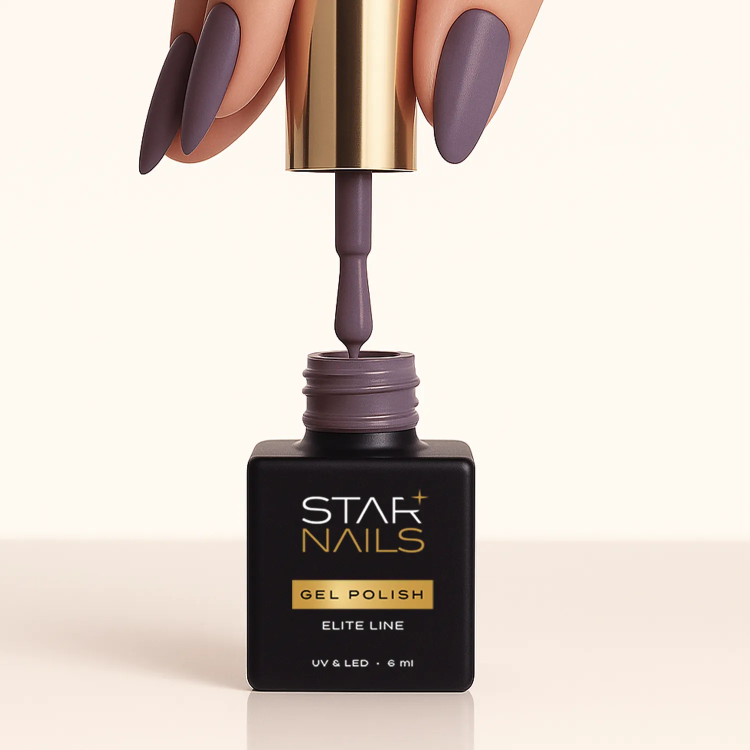 UV/LED Gel Polish Elite Line Ash Plum – aplikace hnědo-fialového gel laku