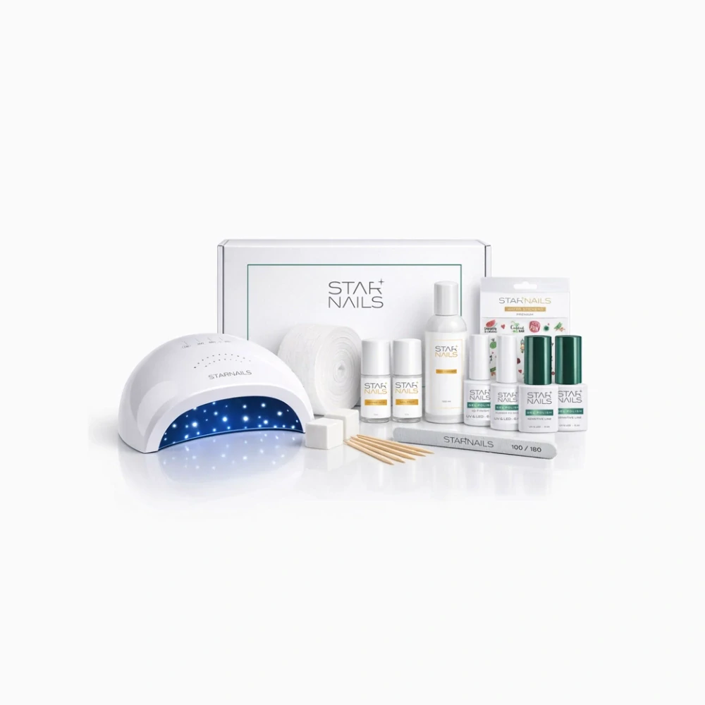 Obsah balení STARNAILS Sensitive Line Starter Set Charm + UV/LED S9