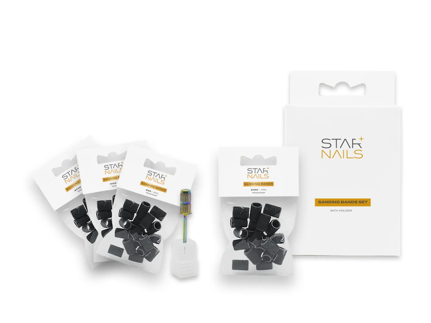 Sada STARNAILS Sanding Bands with Holder - brusné válečky s nástavcem 80 ks